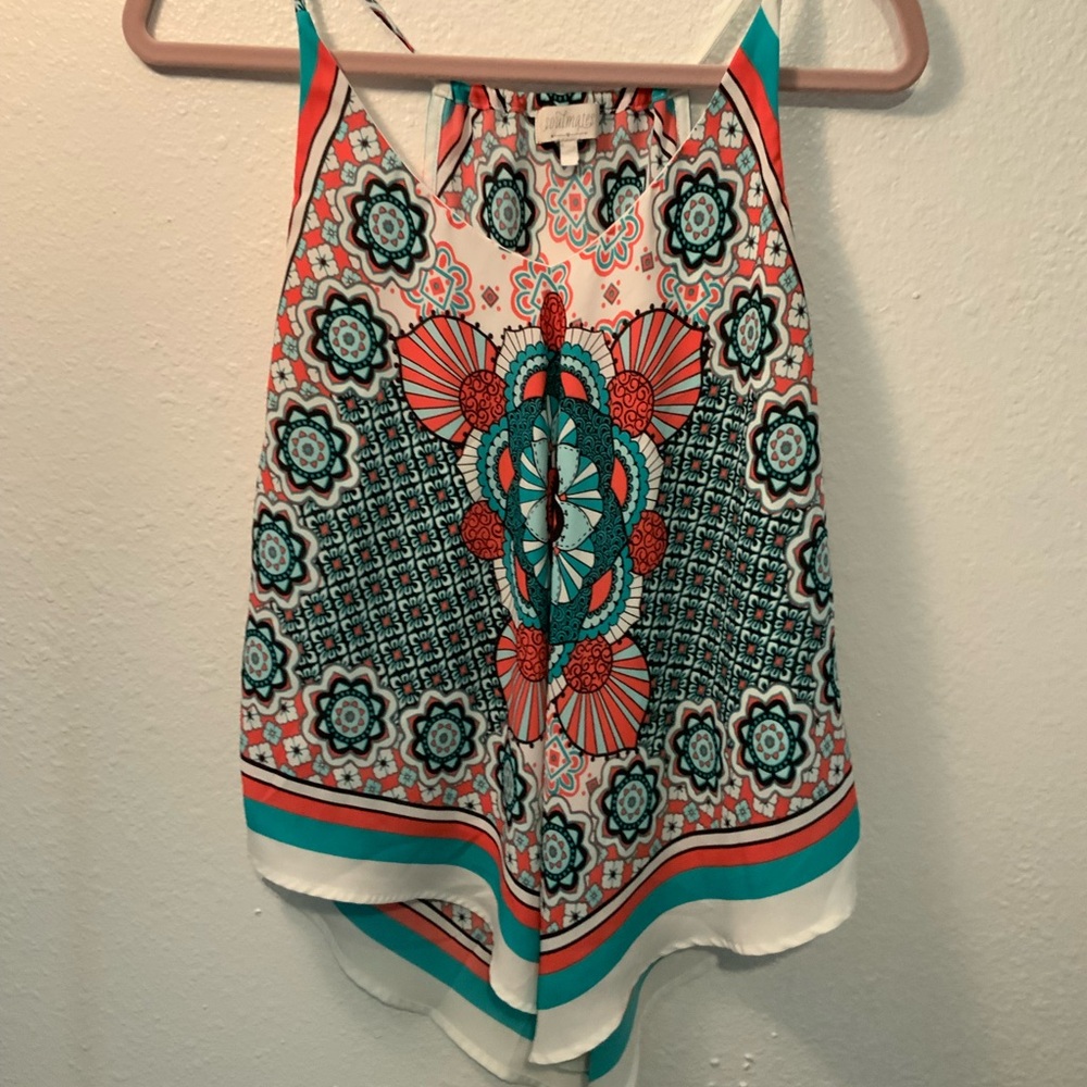 Soulmates Green‎ and Blue Asymmetrical Graphic Tank Top